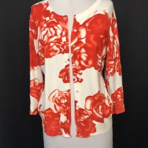Women’s VINTAGE CYRUS Red and White Floral Cardigan Sz XL